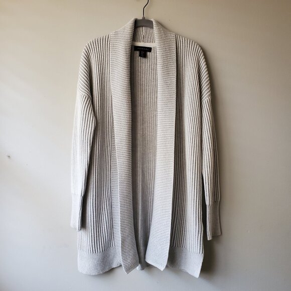 Tahari Sweaters - Tahari Gray Ribbed Open Front Cardigan M Cotton Blend Relaxed Fit Sweater